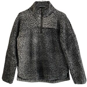 Elodie Faux Shearling 1/4 Zip Pullover Black Gray Medium